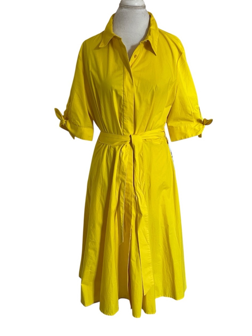 Calvin Klein NWT Preppy Vibrant Yellow Cotton Fit & Flare Shirt Dress Size 14